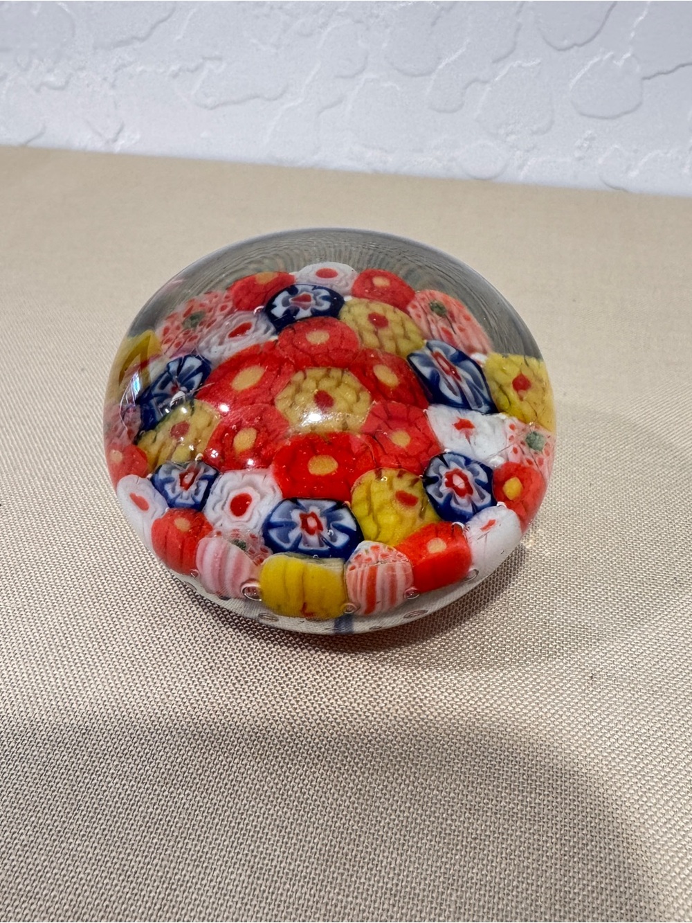 Vintage Millifiori Art Glass Paperweight 2” Murano? Colorful Spring Summer